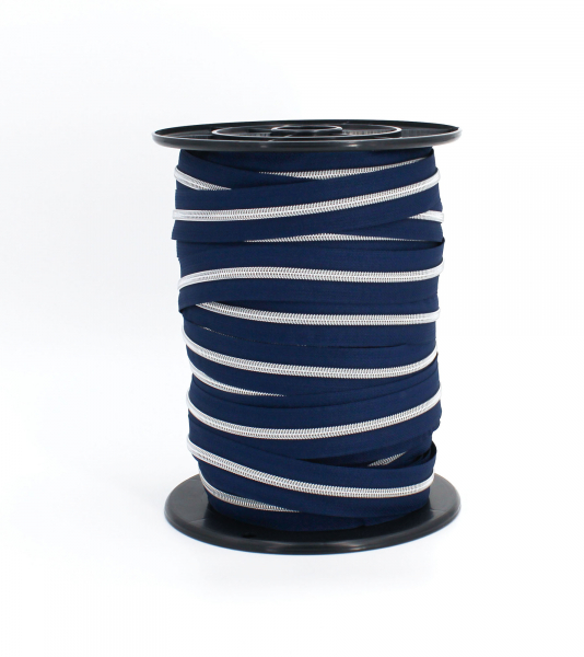 Endlosreißverschluss metallisiert marineblau/ silber (1m)